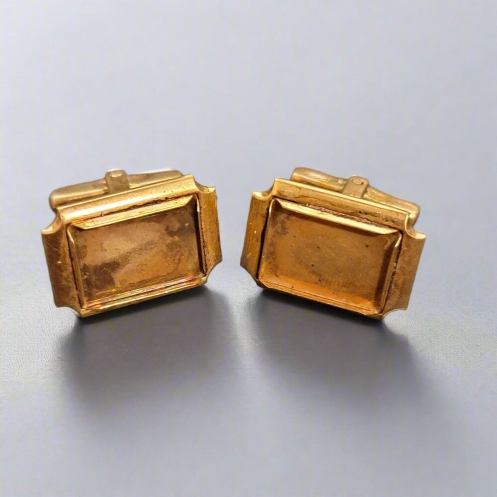 Vintage Gold Tone Rectangular Cufflinks – Mid Century Men’s Formal Jewelry
